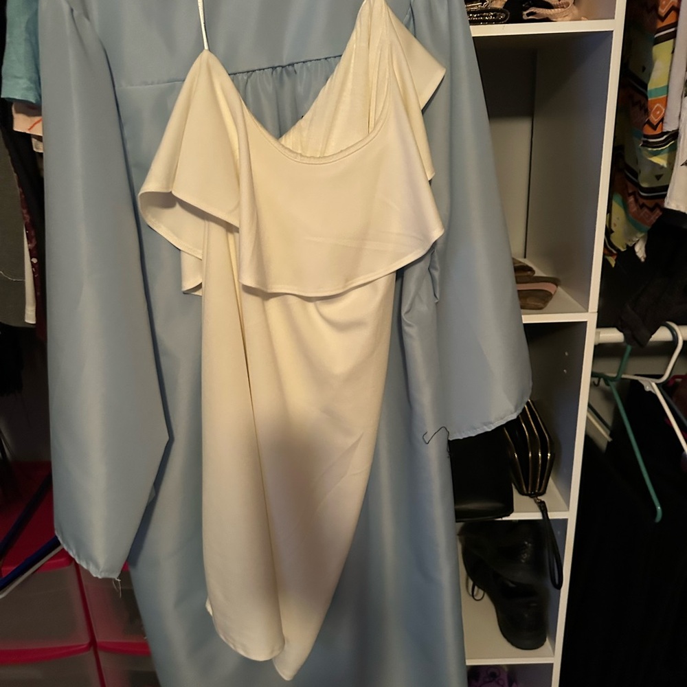 Lulu's Cream One-Shoulder Dress